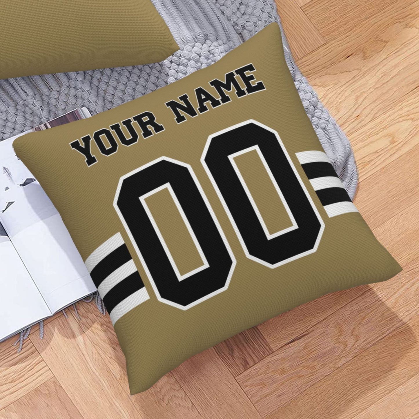 Custom Gold New Orleans Saints Decorative Throw Pillow Case - Print Personalized Football Team Fans Name & Number Birthday Gift