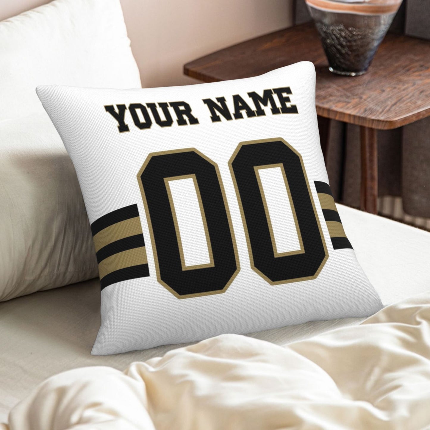 Custom White New Orleans Saints Decorative Throw Pillow Case - Print Personalized Football Team Fans Name & Number Birthday Gift