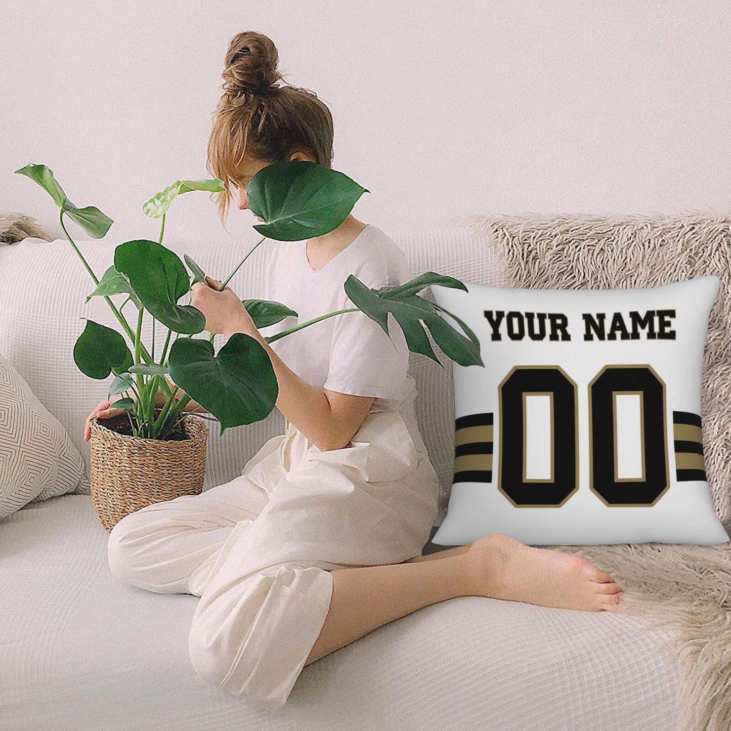 Custom White New Orleans Saints Decorative Throw Pillow Case - Print Personalized Football Team Fans Name & Number Birthday Gift