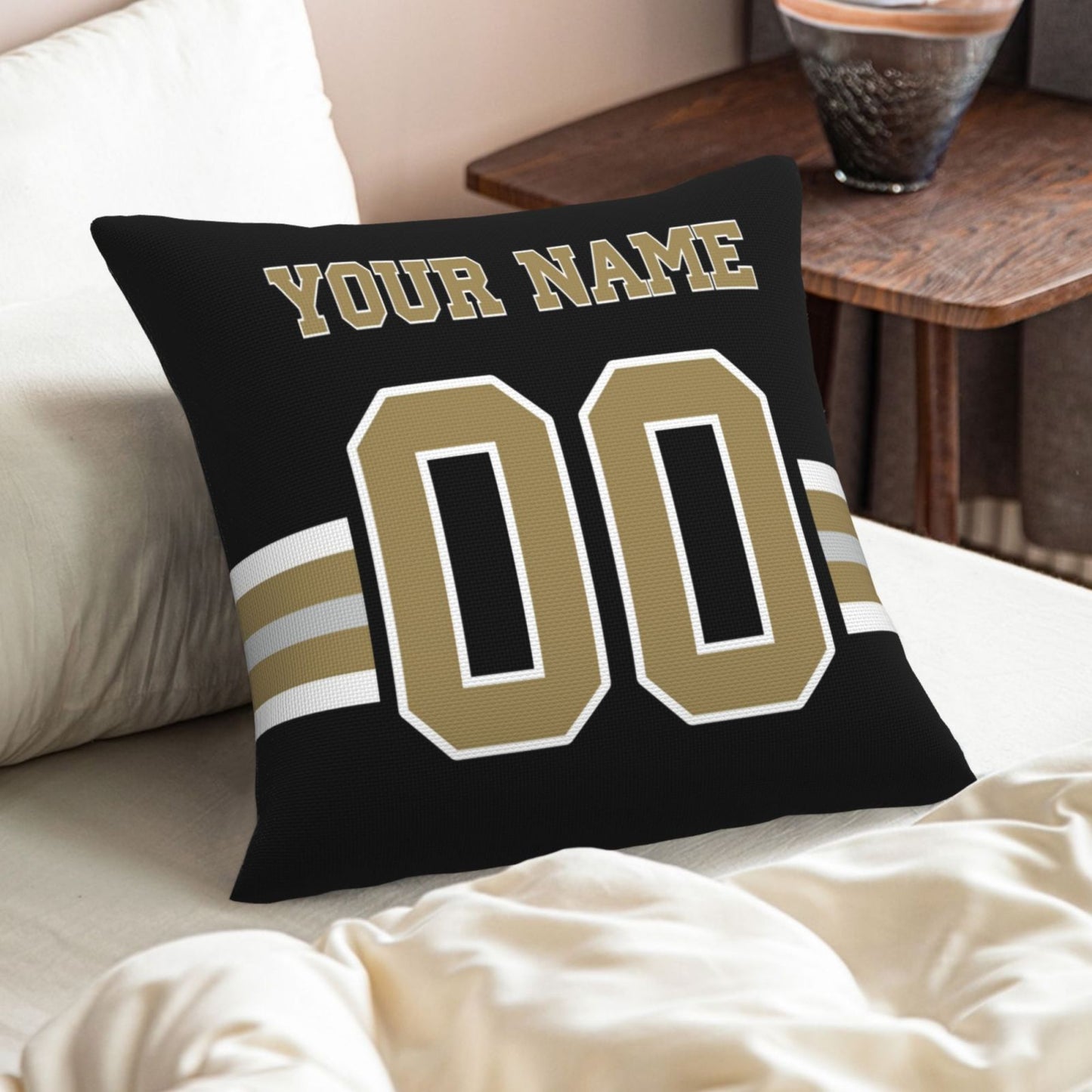 Custom Black New Orleans Saints Decorative Throw Pillow Case - Print Personalized Football Team Fans Name & Number Birthday Gift