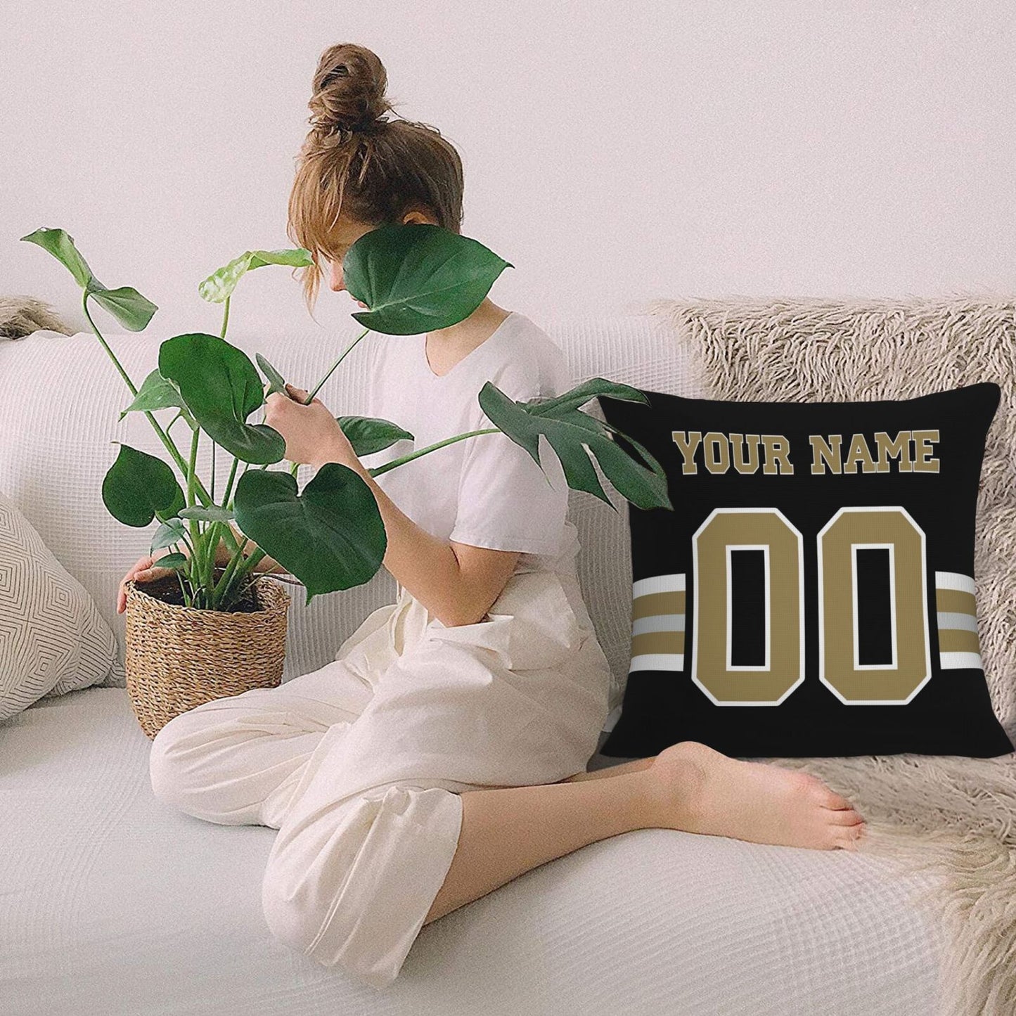 Custom Black New Orleans Saints Decorative Throw Pillow Case - Print Personalized Football Team Fans Name & Number Birthday Gift