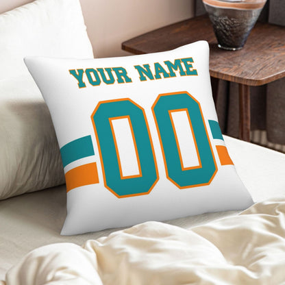 Customized Miami Dolphins Football Team Decorative Throw Pillow Case Print Personalized Football Style Fans Letters & Number White Pillowcase Birthday Gift