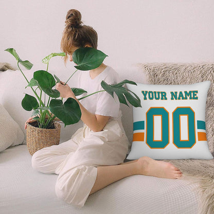 Customized Miami Dolphins Football Team Decorative Throw Pillow Case Print Personalized Football Style Fans Letters & Number White Pillowcase Birthday Gift