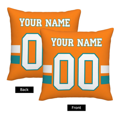 Customized Miami Dolphins Football Team Decorative Throw Pillow Case Print Personalized Football Style Fans Letters & Number Orange Pillowcase Birthday Gift