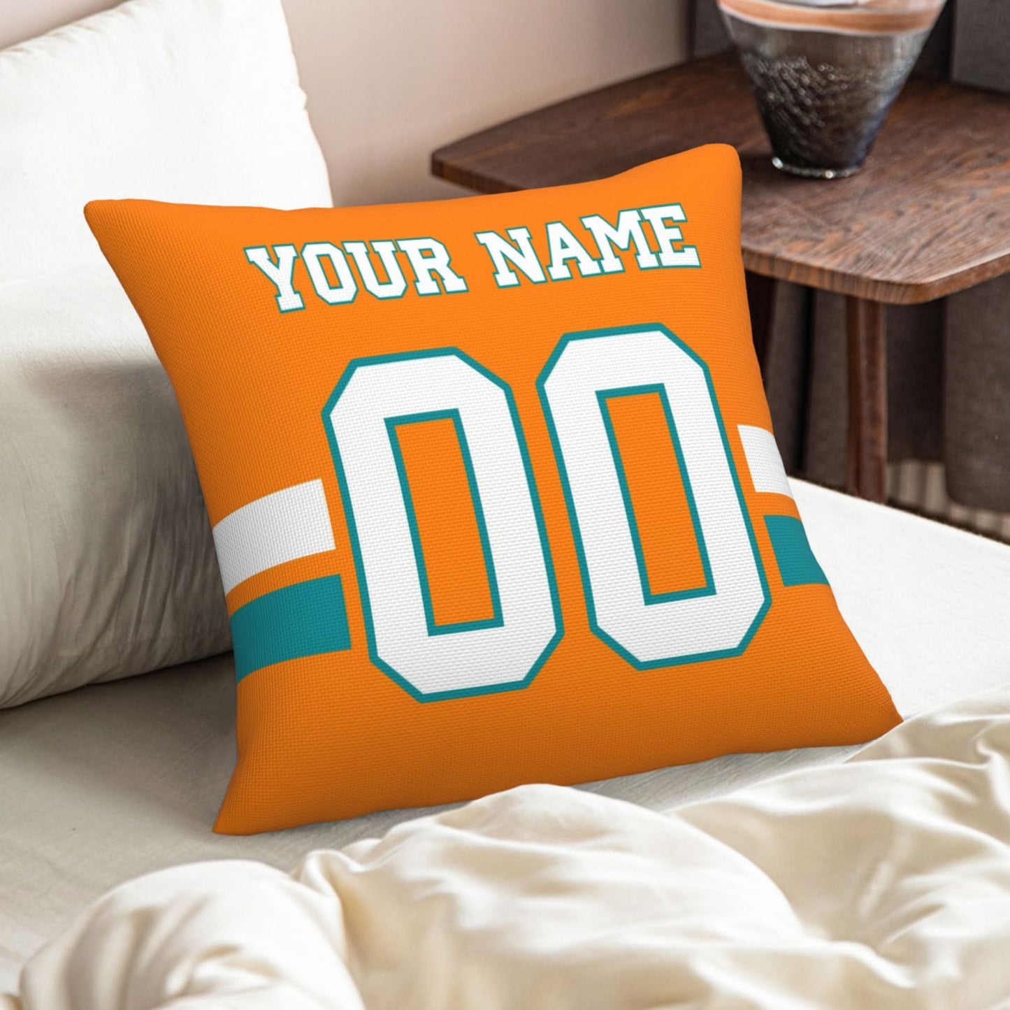 Customized Miami Dolphins Football Team Decorative Throw Pillow Case Print Personalized Football Style Fans Letters & Number Orange Pillowcase Birthday Gift