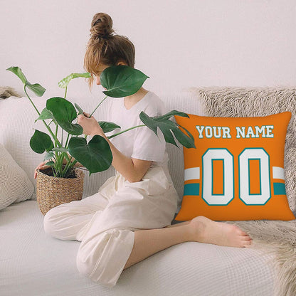 Customized Miami Dolphins Football Team Decorative Throw Pillow Case Print Personalized Football Style Fans Letters & Number Orange Pillowcase Birthday Gift