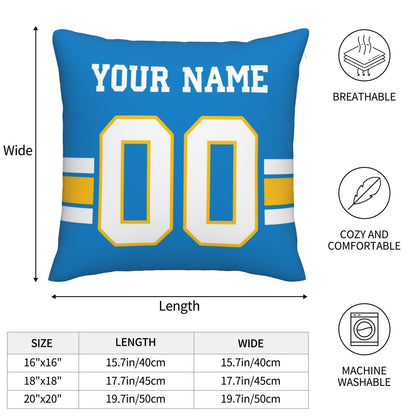 Customized Los Angeles Chargers Football Team Decorative Throw Pillow Case Print Personalized Football Style Fans Letters & Number Powder Blue Pillowcase Birthday Gift