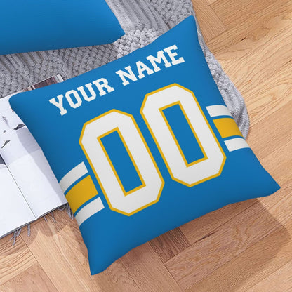 Customized Los Angeles Chargers Football Team Decorative Throw Pillow Case Print Personalized Football Style Fans Letters & Number Powder Blue Pillowcase Birthday Gift