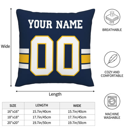 Customized Los Angeles Chargers Football Team Decorative Throw Pillow Case Print Personalized Football Style Fans Letters & Number Navy Pillowcase Birthday Gift