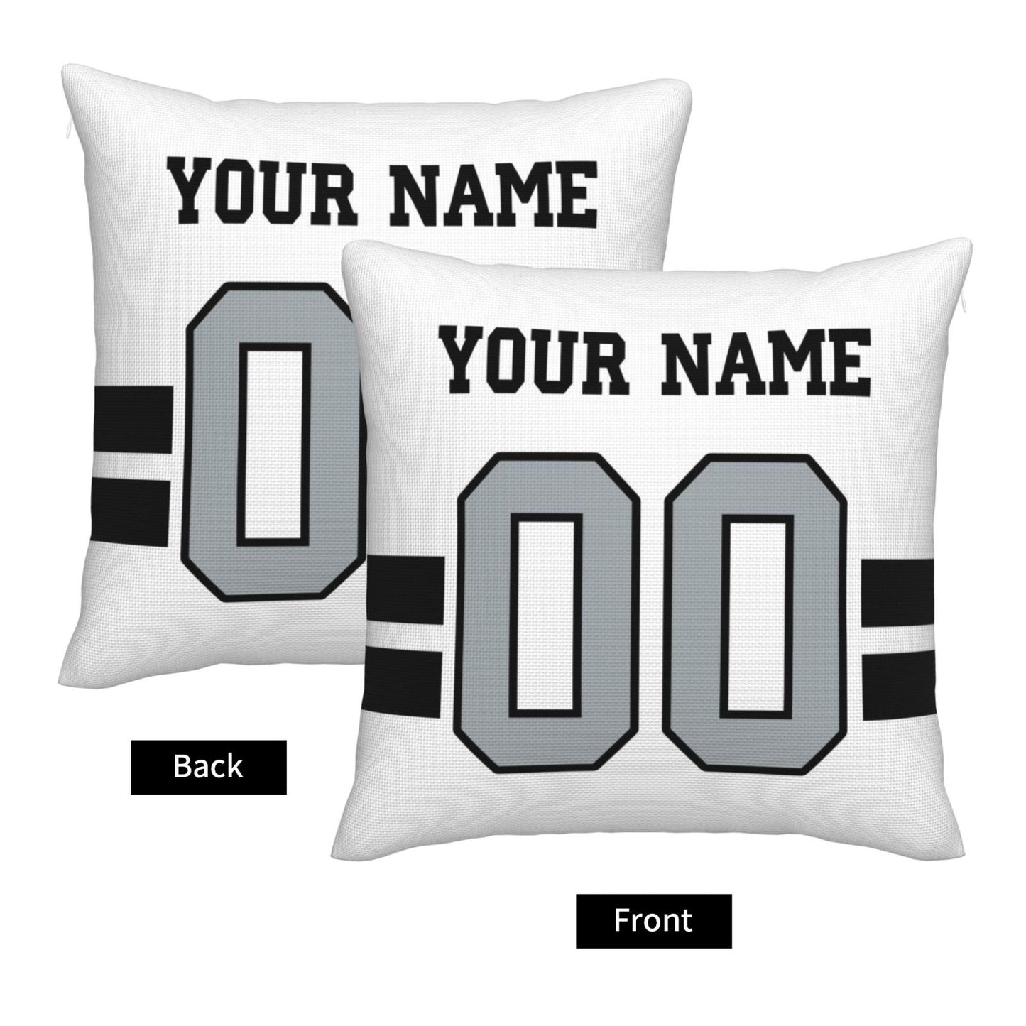 Custom White Silver Las Vegas Raiders Decorative Throw Pillow Case - Print Personalized Football Team Fans Name & Number Birthday Gift