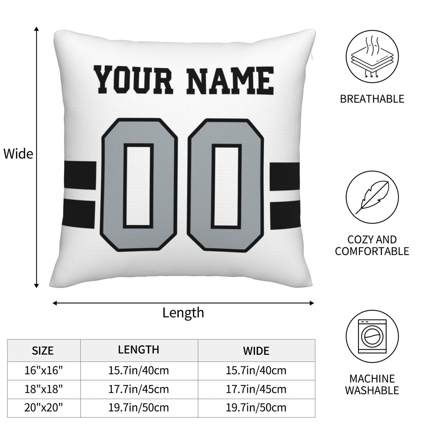 Custom White Silver Las Vegas Raiders Decorative Throw Pillow Case - Print Personalized Football Team Fans Name & Number Birthday Gift