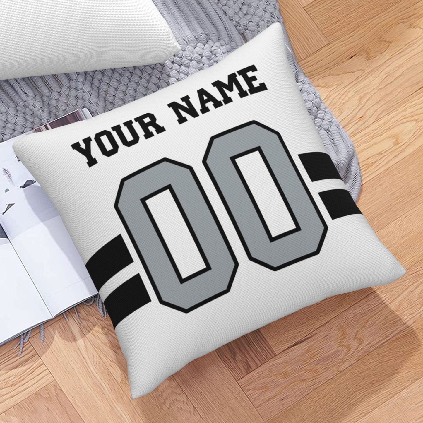 Custom White Silver Las Vegas Raiders Decorative Throw Pillow Case - Print Personalized Football Team Fans Name & Number Birthday Gift