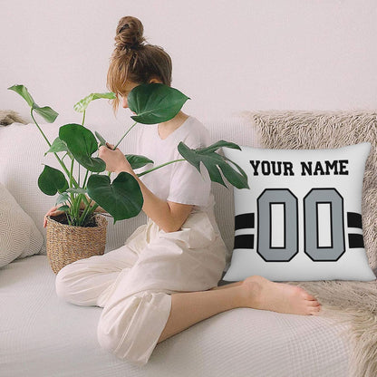 Custom White Silver Las Vegas Raiders Decorative Throw Pillow Case - Print Personalized Football Team Fans Name & Number Birthday Gift