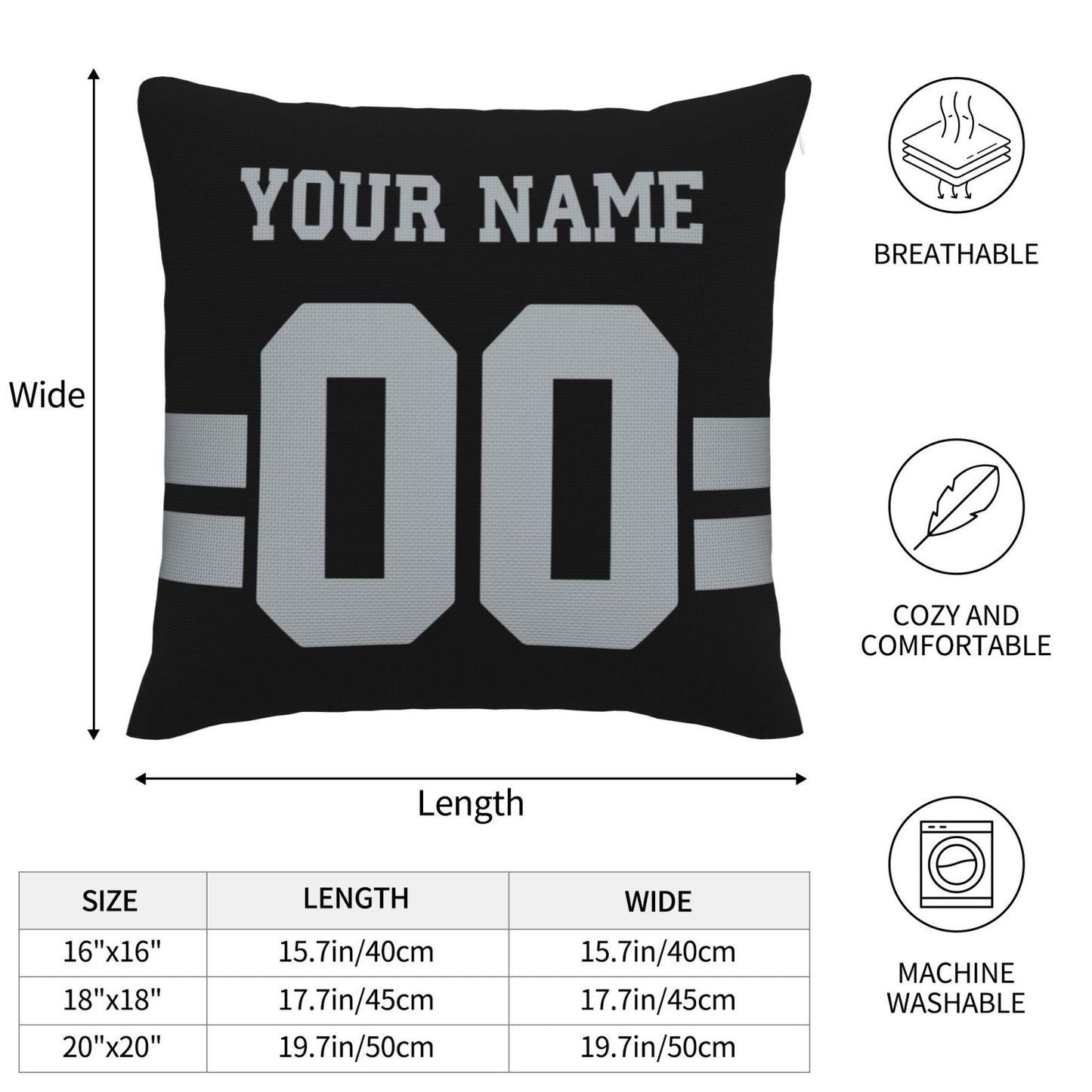 Custom Black Las Vegas Raiders Decorative Throw Pillow Case - Print Personalized Football Team Fans Name & Number Birthday Gift
