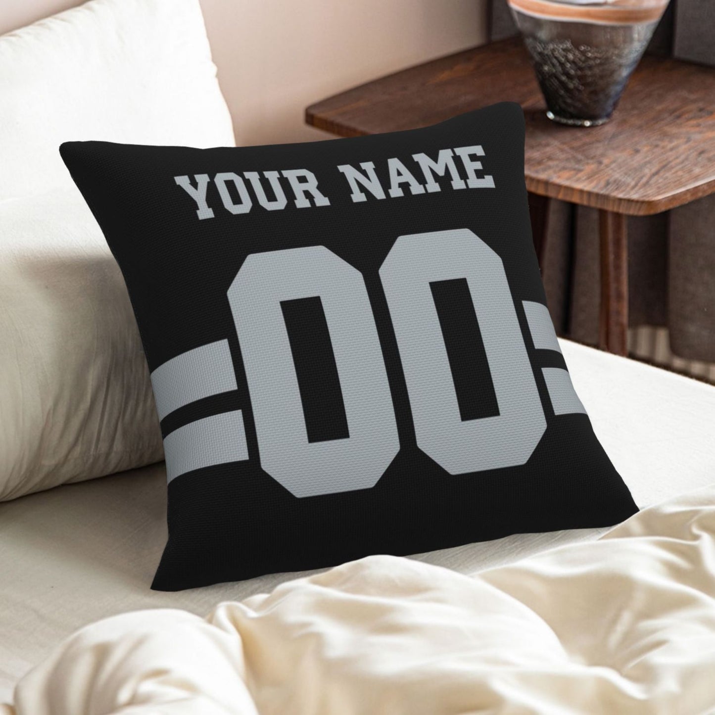 Custom Black Las Vegas Raiders Decorative Throw Pillow Case - Print Personalized Football Team Fans Name & Number Birthday Gift