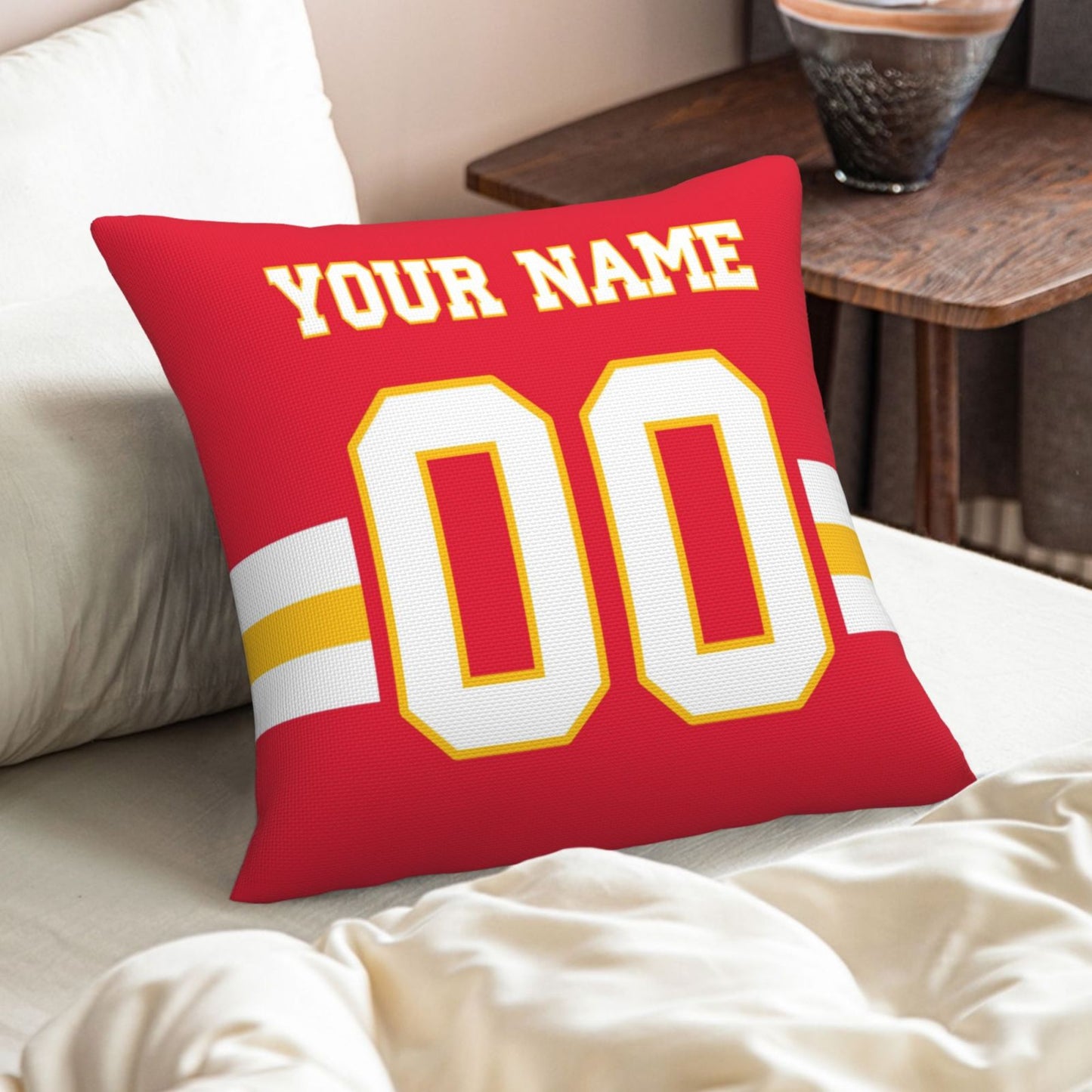 Customized Kansas City Chiefs Football Team Decorative Throw Pillow Case Print Personalized Football Style Fans Letters & Number Red Pillowcase Birthday Gifts