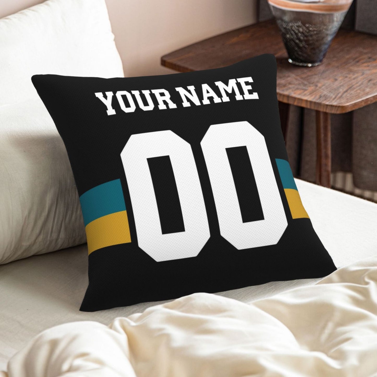 Customized Jacksonville Jaguars Football Team Decorative Throw Pillow Case Print Personalized Football Style Fans Letters & Number Black Pillowcase Housewarming Gifts