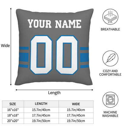 Customized Detroit Lions Football Team Decorative Throw Pillow Case Print Personalized Football Style Fans Letters & Number Gray Pillowcase Birthday Gift