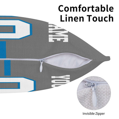 Customized Detroit Lions Football Team Decorative Throw Pillow Case Print Personalized Football Style Fans Letters & Number Gray Pillowcase Birthday Gift