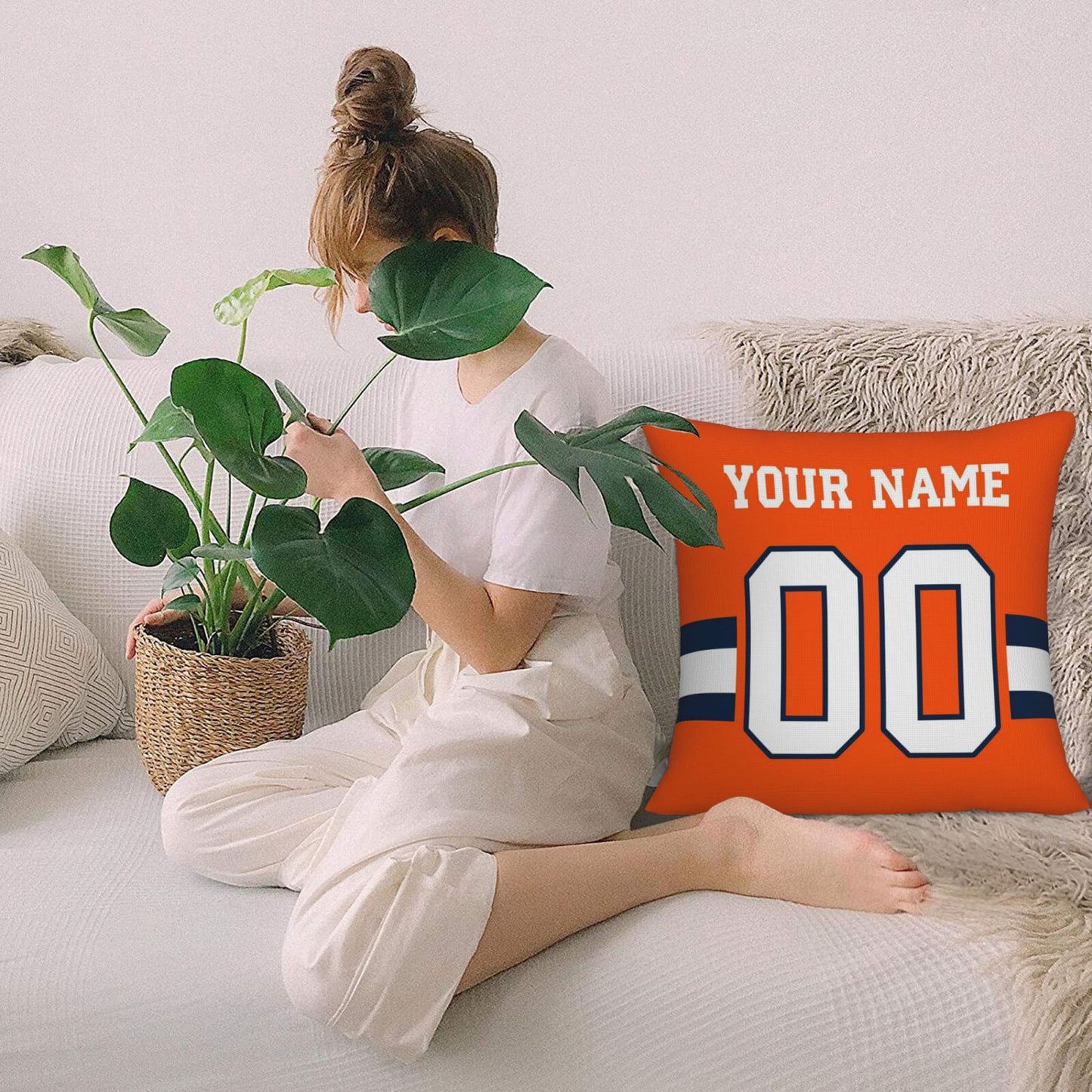 Customized Denver Broncos Football Team Decorative Throw Pillow Case Print Personalized Football Style Fans Letters & Number Orange Pillowcase Birthday Gift