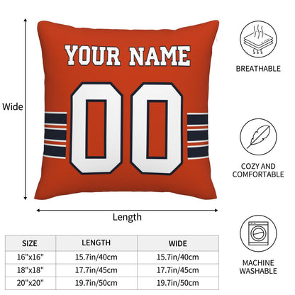 Customized Chicago Bears Letters Decorative Pillows Case Custom Game Pillowcase Name Number Block Print Square Art Deco Orange Throw Pillow
