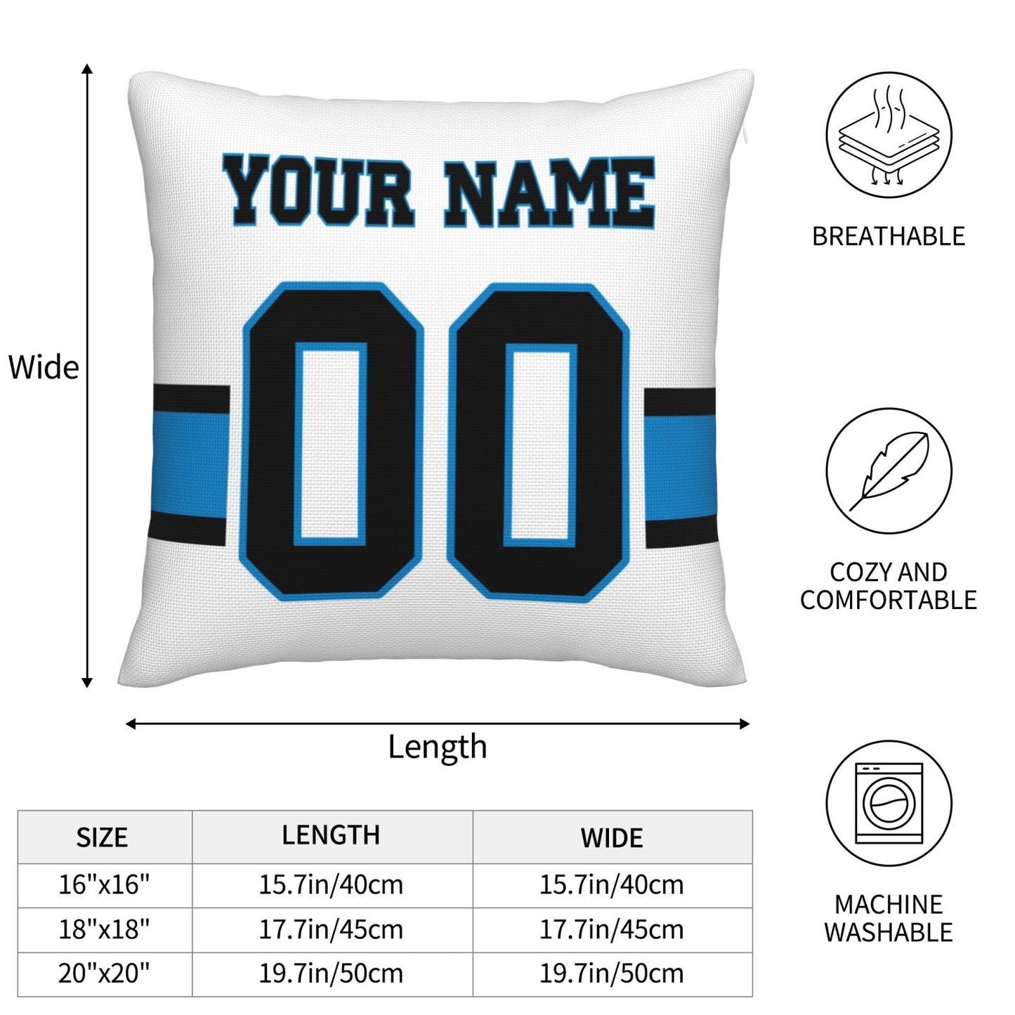Customized Carolina Panthers Letters Decorative Pillows Case Custom Game Pillowcase Name Number Block Print Square Art Deco White Throw Pillow