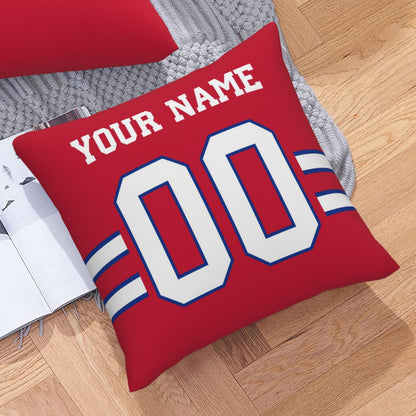 Customized Red Buffalo Bills Football Team Decorative Throw Pillow Case Print Personalized Football Style Fans Letters & Number Birthday Gift