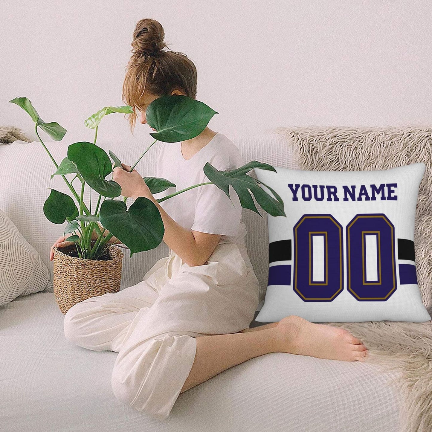 Custom White Baltimore Ravens Football Team Decorative Throw Pillow Case Print Personalized Football Style Fans Letters & Number Birthday Gift