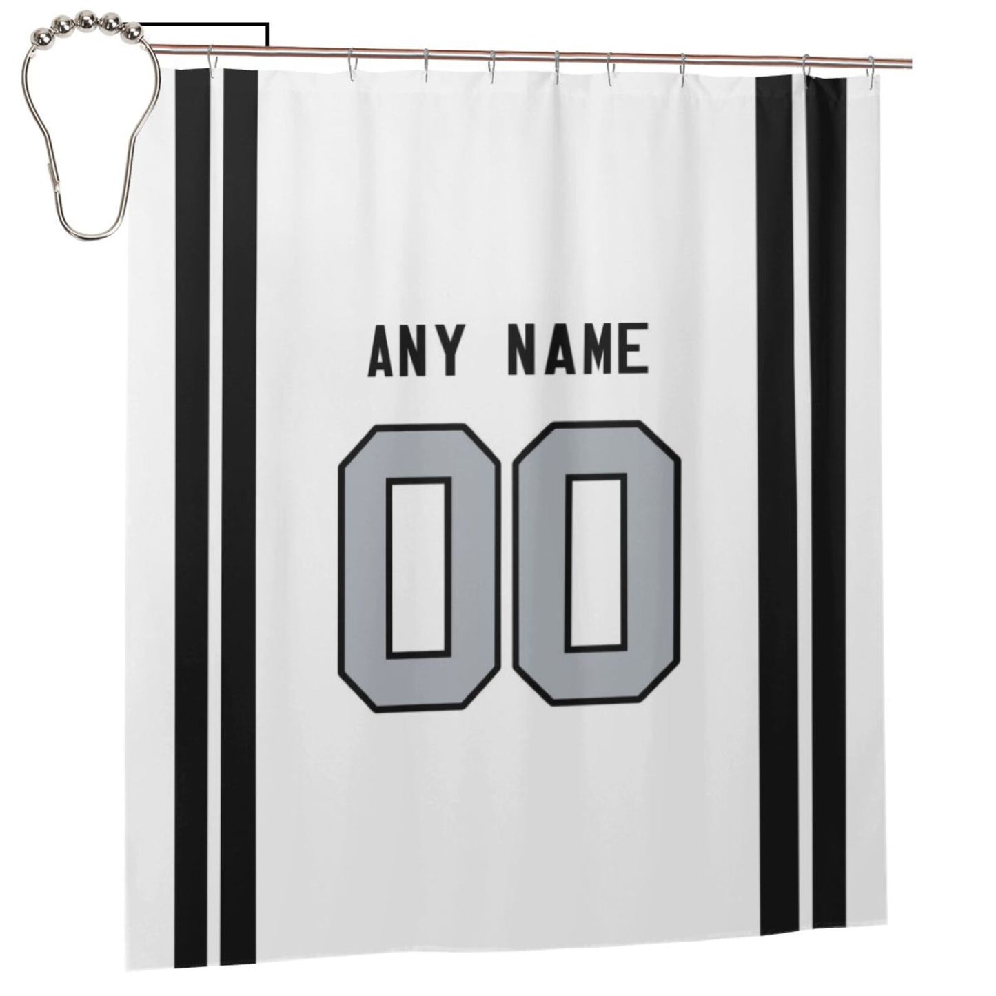 Custom Football Las Vegas Raiders style personalized shower curtain custom design name and number set of 12 shower curtain hooks Rings