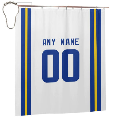 Custom Football Los Angeles Rams style personalized shower curtain custom design name and number set of 12 shower curtain hooks Rings