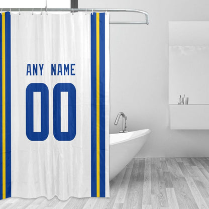 Custom Football Los Angeles Rams style personalized shower curtain custom design name and number set of 12 shower curtain hooks Rings
