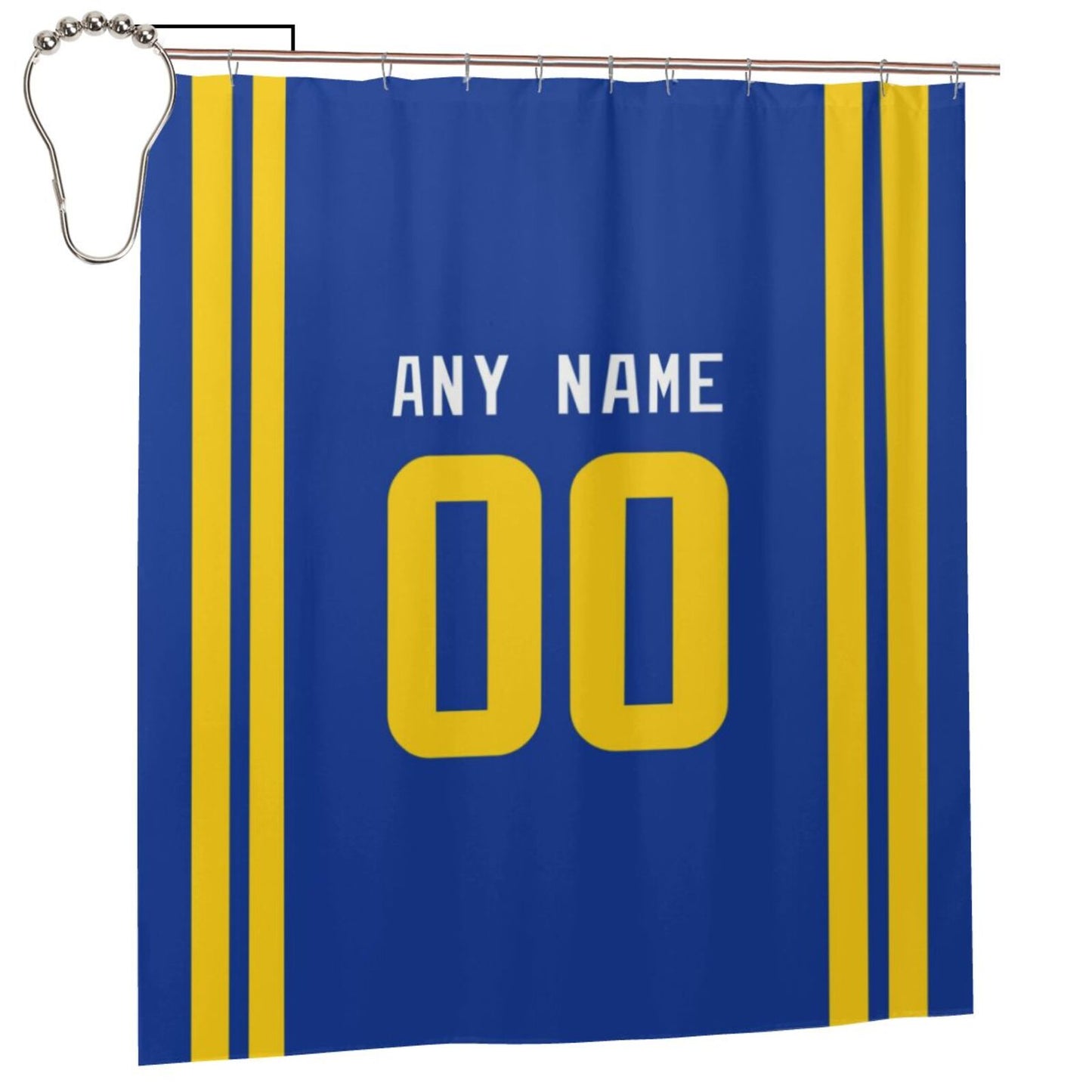 Custom Football Los Angeles Rams style personalized shower curtain custom design name and number set of 12 shower curtain hooks Rings
