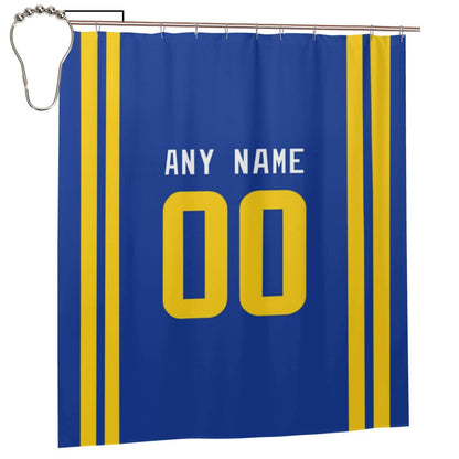 Custom Football Los Angeles Rams style personalized shower curtain custom design name and number set of 12 shower curtain hooks Rings