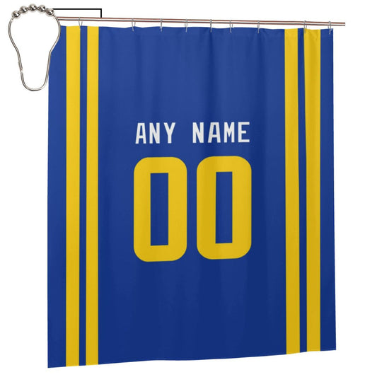 Custom Football Los Angeles Rams style personalized shower curtain custom design name and number set of 12 shower curtain hooks Rings