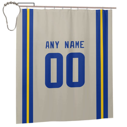 Custom Football Los Angeles Rams style personalized shower curtain custom design name and number set of 12 shower curtain hooks Rings