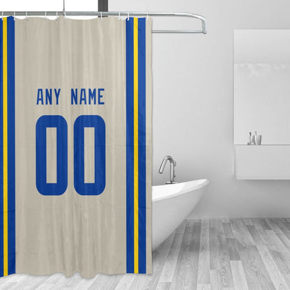 Custom Football Los Angeles Rams style personalized shower curtain custom design name and number set of 12 shower curtain hooks Rings