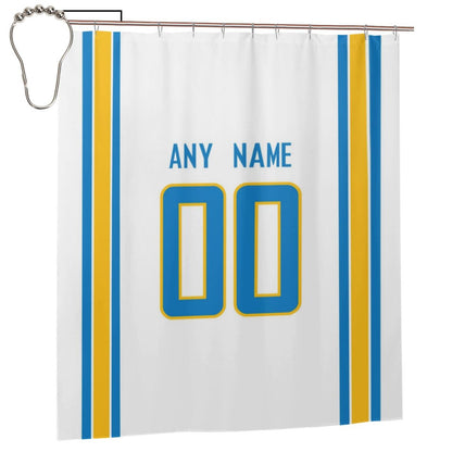 Custom Football Los Angeles Chargers style personalized shower curtain custom design name and number set of 12 shower curtain hooks Rings