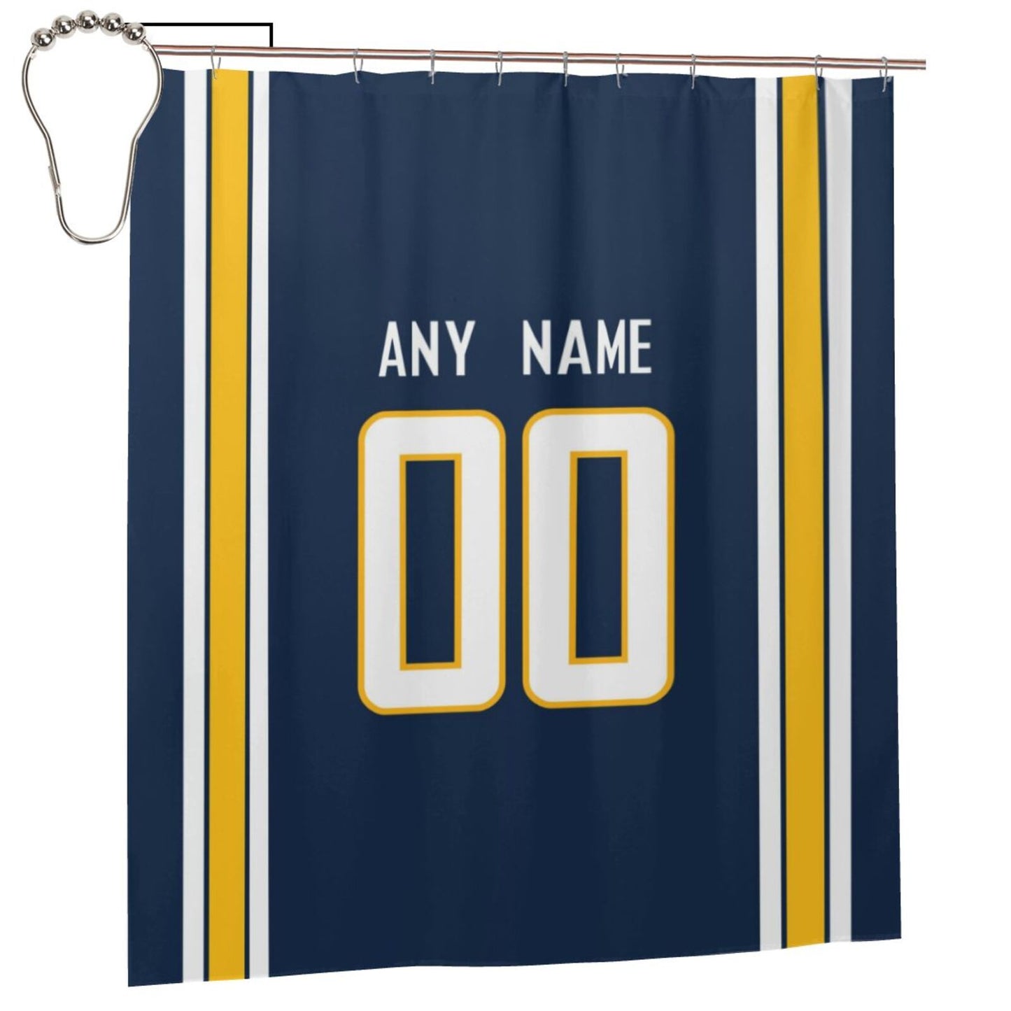 Custom Football Los Angeles Chargers style personalized shower curtain custom design name and number set of 12 shower curtain hooks Rings