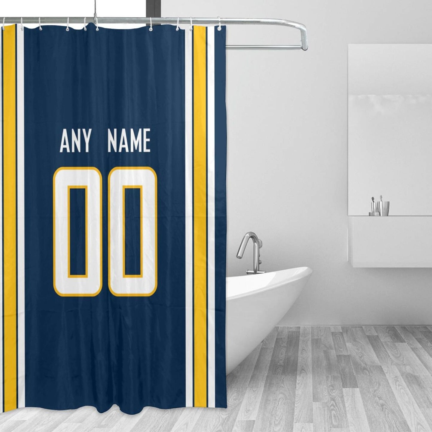 Custom Football Los Angeles Chargers style personalized shower curtain custom design name and number set of 12 shower curtain hooks Rings