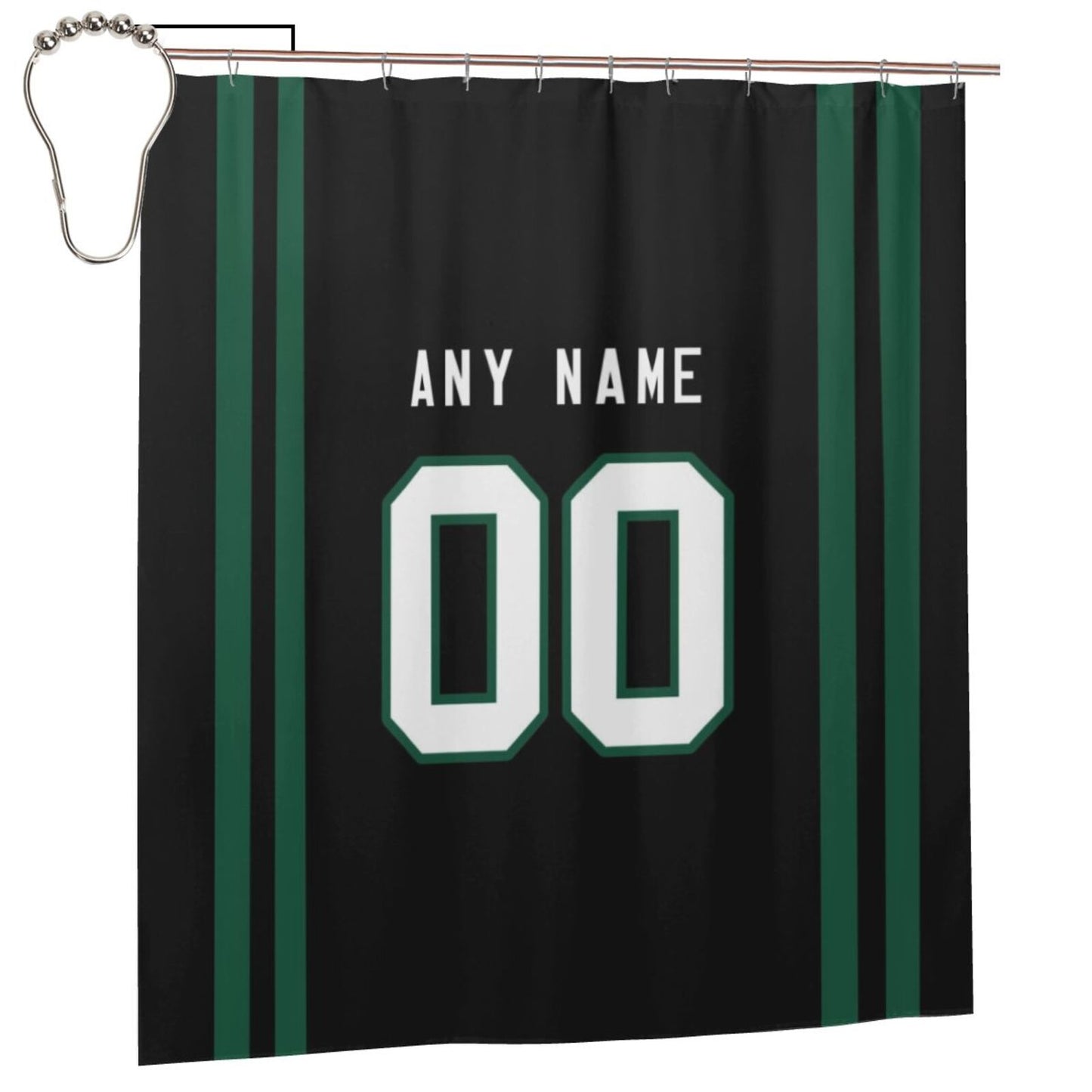 Custom Football New York Jets style personalized shower curtain custom design name and number set of 12 shower curtain hooks Rings