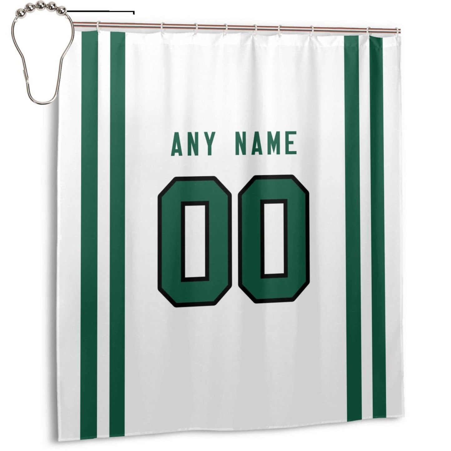 Custom Football New York Jets style personalized shower curtain custom design name and number set of 12 shower curtain hooks Rings