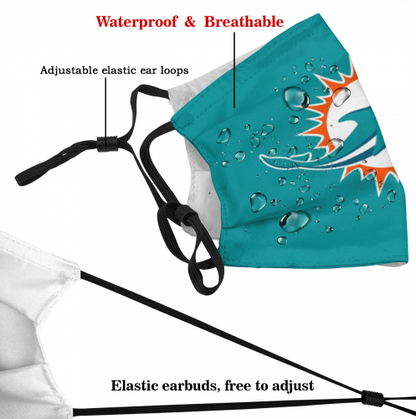 Print Football Personalized Miami Dolphins Adult Dust Mask With Filters PM 2.5