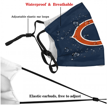 Print Football Personalized Chicago Bears Adult Dust Mask With Filters PM 2.5