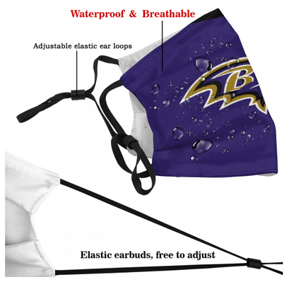 4 Pack Personalized Football Baltimore Ravens Adult Dust Mask With Filters PM 2.5