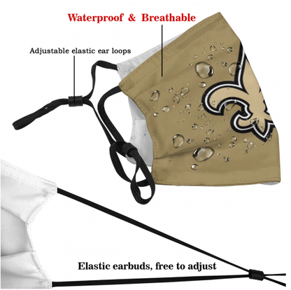 Print Football Personalized New Orleans Saints Adult Dust Mask Gold With PM 2.5 Filter