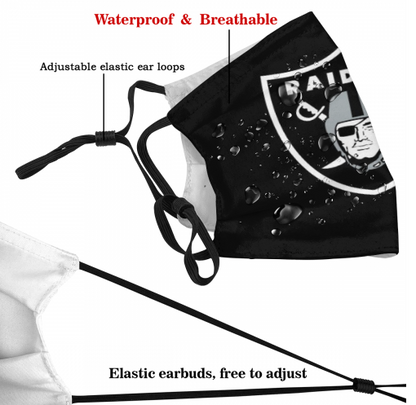 Print Football Personalized Oakland Raiders Adult Dust Mask Black With PM 2.5 Filter