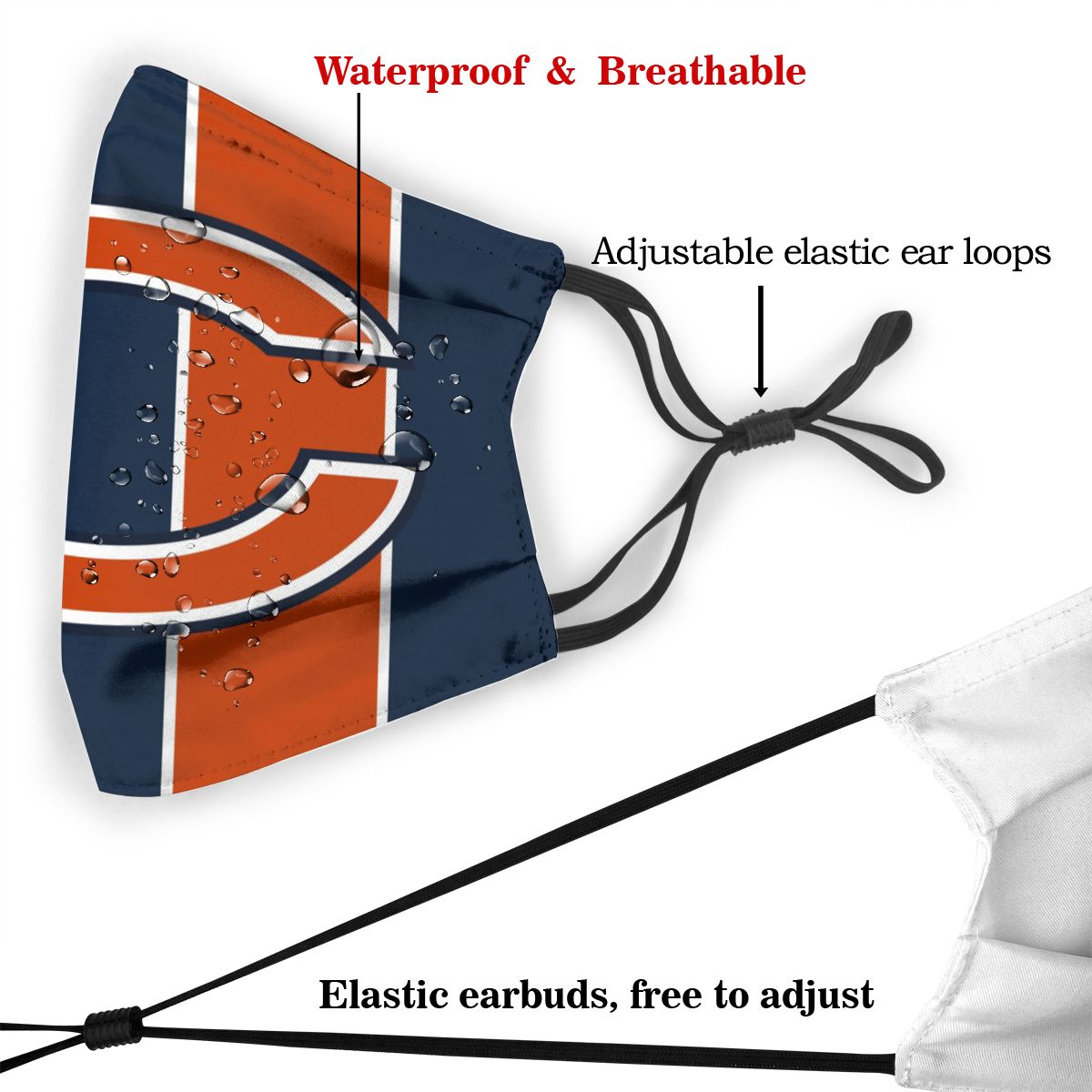 Custom Football Personalized C.Bear 01- Navy Dust Face Mask With Filters PM 2.5