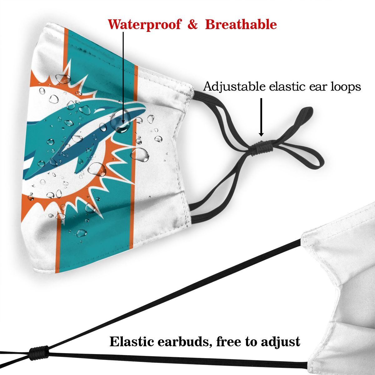 Custom Football Personalized M.Dolphin 01- White Dust Face Mask With Filters PM 2.5