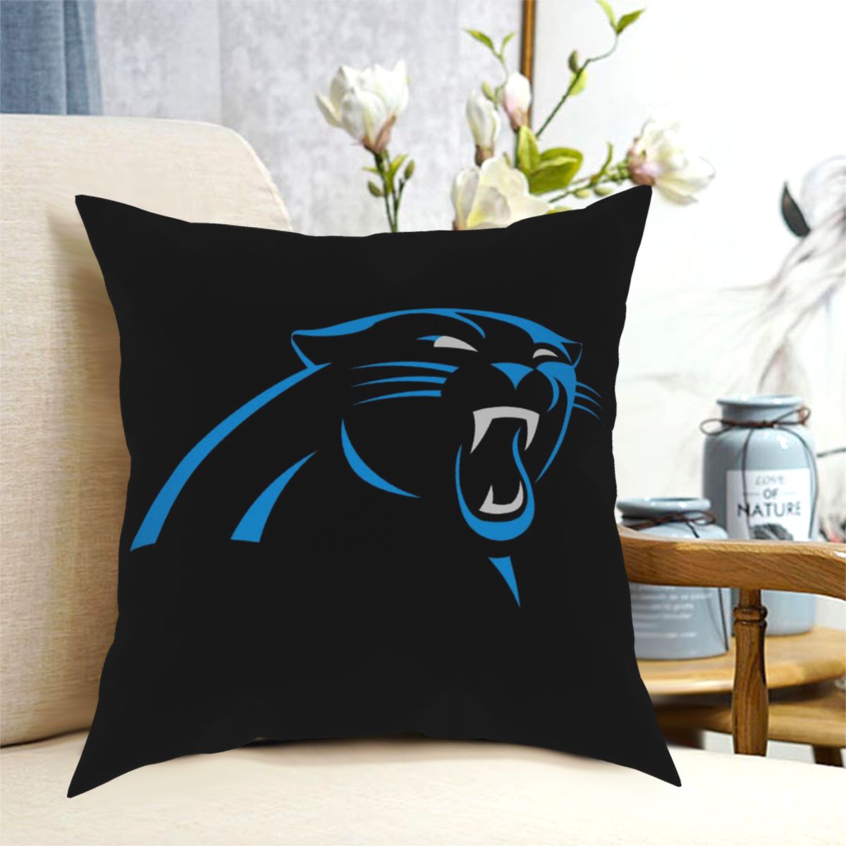 Custom Decorative Football Pillow Case Carolina Panthers Black Pillowcase Personalized Throw Pillow Covers