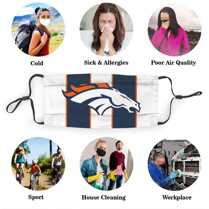 Custom Football Personalized CO.D.Bronco 01-White Dust Face Mask With Filters PM 2.5